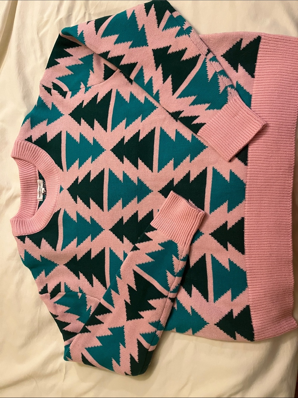 Grayson Threads Pink, Teal & Dark Green Geometric Crewneck Sweater